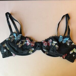 Peacocks Butterfly Embroidered Mesh Bra 38B Sheer Black Lingerie Y2K